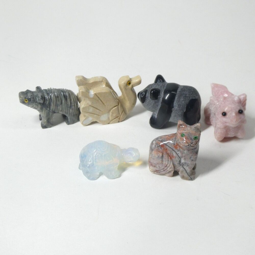 Lot Carved Stone Animal Figurines Swan Bear Dragon Cat Turtle Miniature